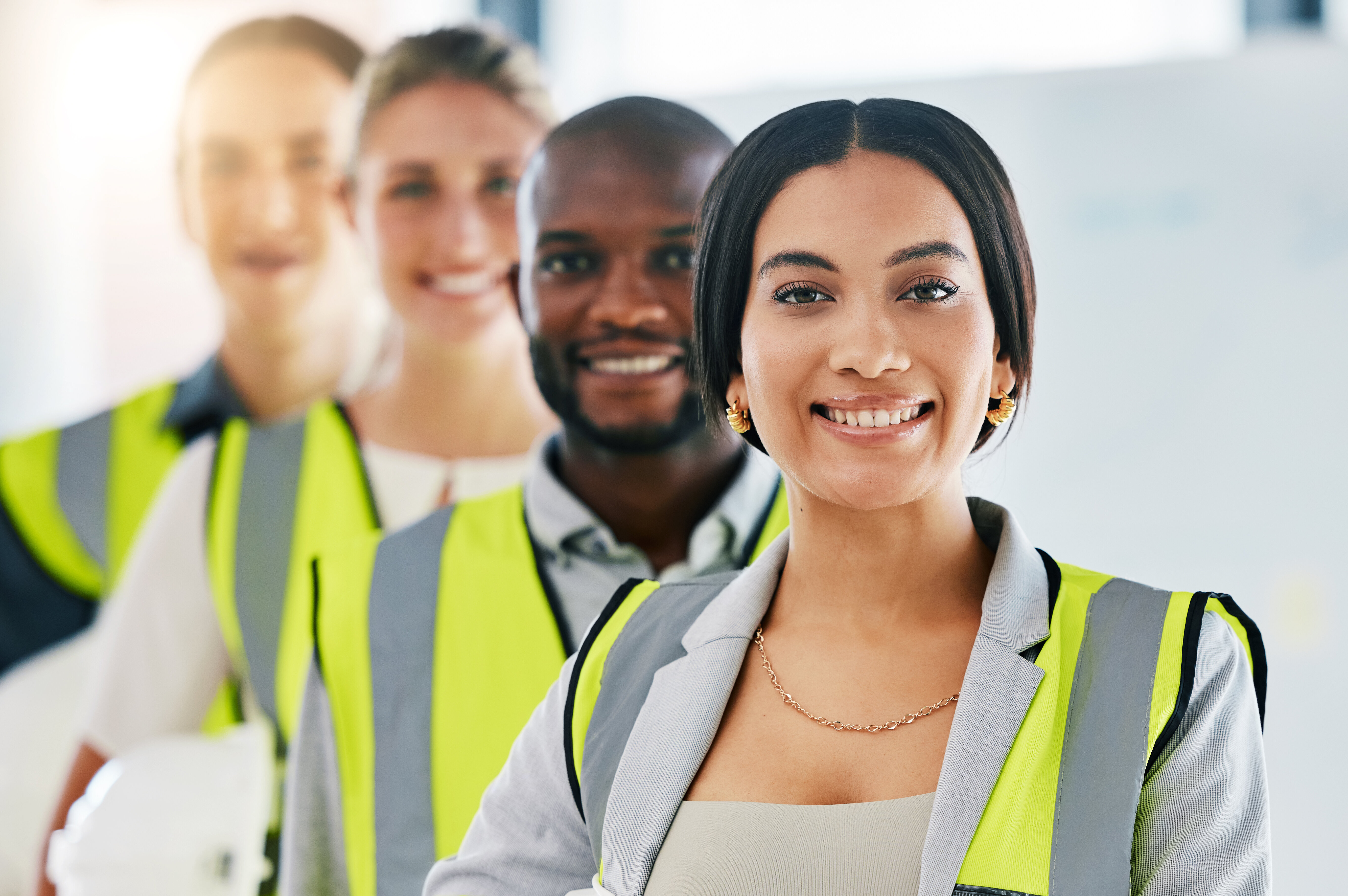 Picture of 4 persons standing behind each other in safety vest